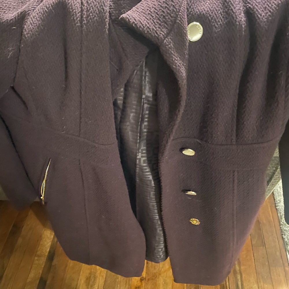 Guess Dark Purple Pea Coat with Gold Buttons